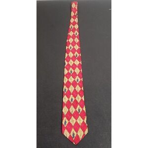 Nicklaus Golf Tie Red Gold Diamond Pattern 56.5" Long 100% Silk England